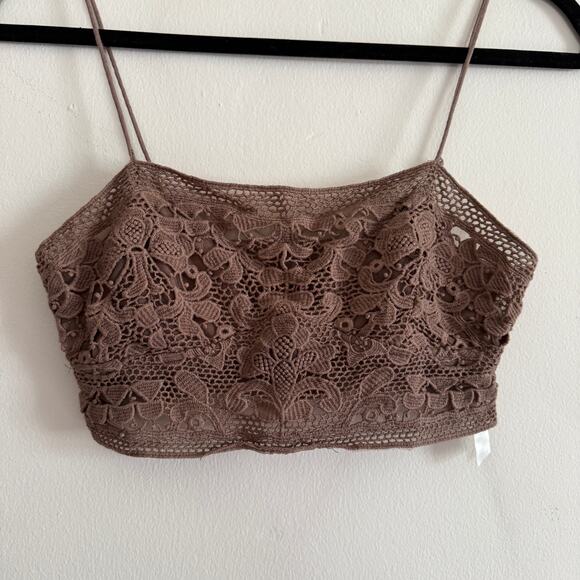 FREE PEOPLE | FP One Lyra Taupe Brown Lace Crop Top | Small - Picture 2 of 5